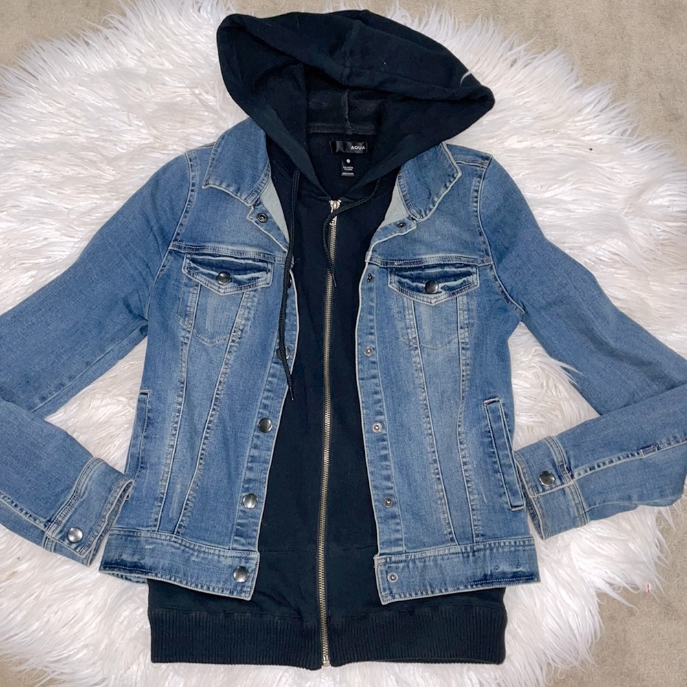 Aqua hooded sweatshirt jean jacket small